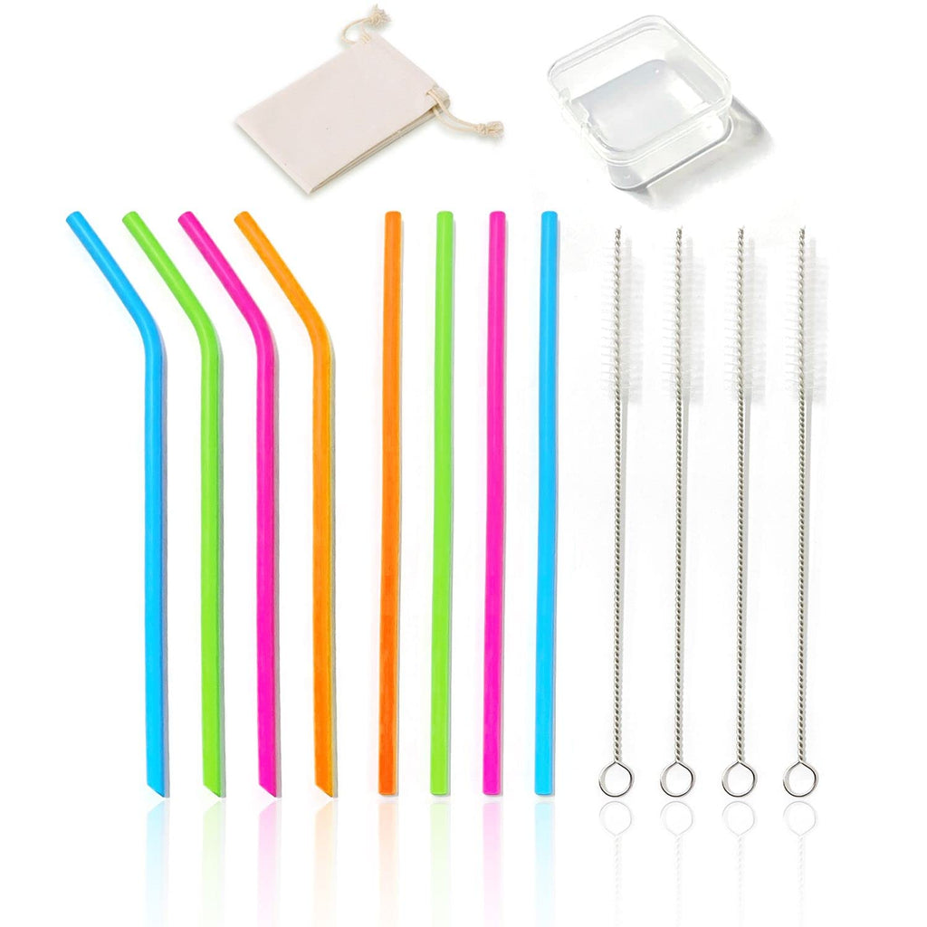 [Australia] - 8 Pack Silicone Reusable Straws with Carrying Cases and Cleaning Brushes, Eco-Friendly Food Grade Silicone Straw BPA Free 