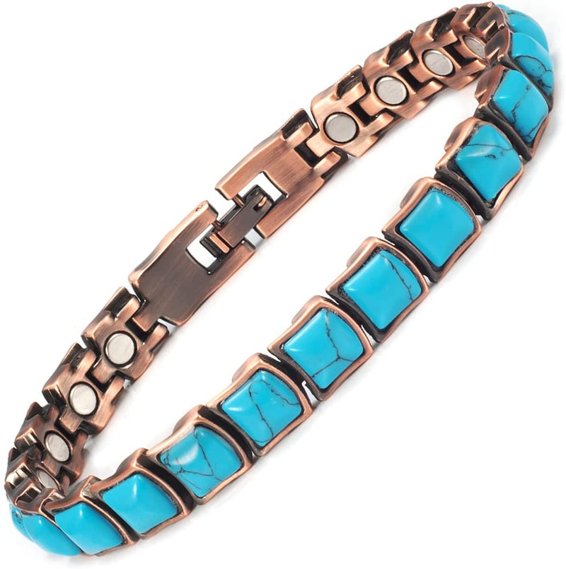 [Australia] - Magnetic Copper Bracelet for Women with Turquoise Blue Semi Precious Gem Stones - 20 cm-Valentine's Gift -Mother's Day Gift 