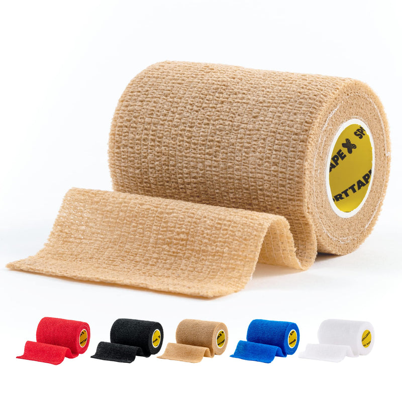 [Australia] - SPORTTAPE Cohesive Bandages | Self Adherent Vet Wrap & Pet Bandage - 7.5CM x 4.5M - Beige | Football Sock Wrap & Shin Guard Tape for Wrist & Ankle Sprains, Swelling & Compression - Single Roll 7.5x450 cm (Pack of 1) 