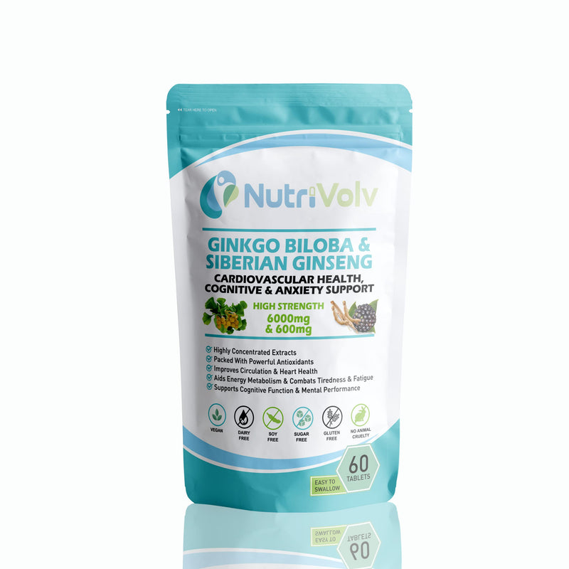 [Australia] - Ginkgo Biloba 6000mg & Siberian Ginseng 600mg Supplements - 60 Tablets - Memory Mental Focus 