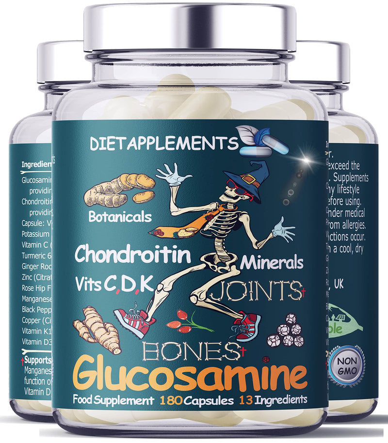 [Australia] - Glucosamine & Chondroitin complex – 180 High Strength Capsules – Turmeric, Ginger, Black Pepper, Rosehip, Vitamin C, Vitamins D & Vitamin K, Zinc, Manganese and Copper & Potassium for bones and joints 