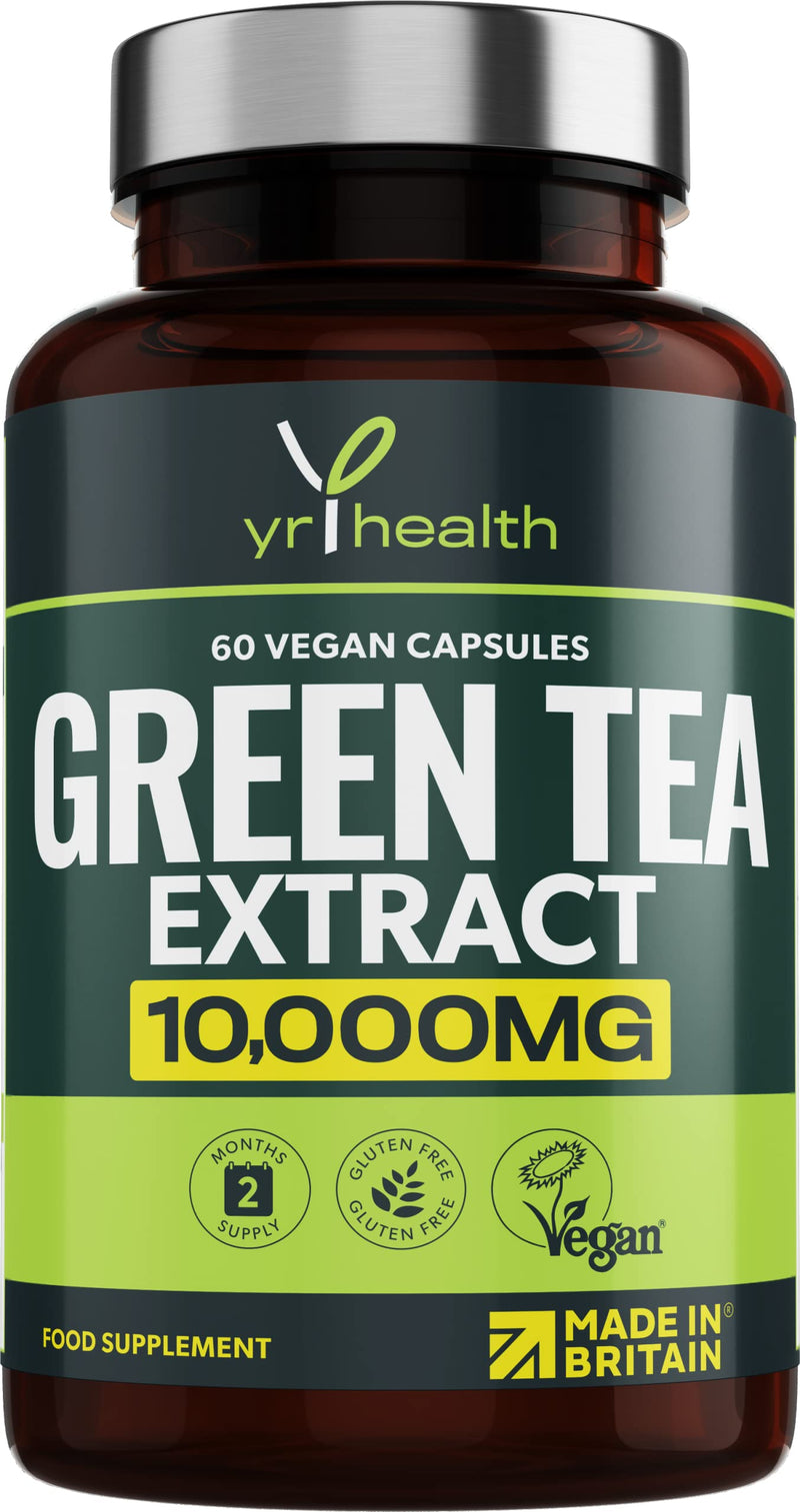 [Australia] - Green Tea Capsules from Vegan Green Tea Extract 10,000mg, Green Tea Tablets High Strength for Weight Loss, Metabolism Booster Keto Diet, 60 Vegan Society Registered Capsules, UK Made by YrHealth 