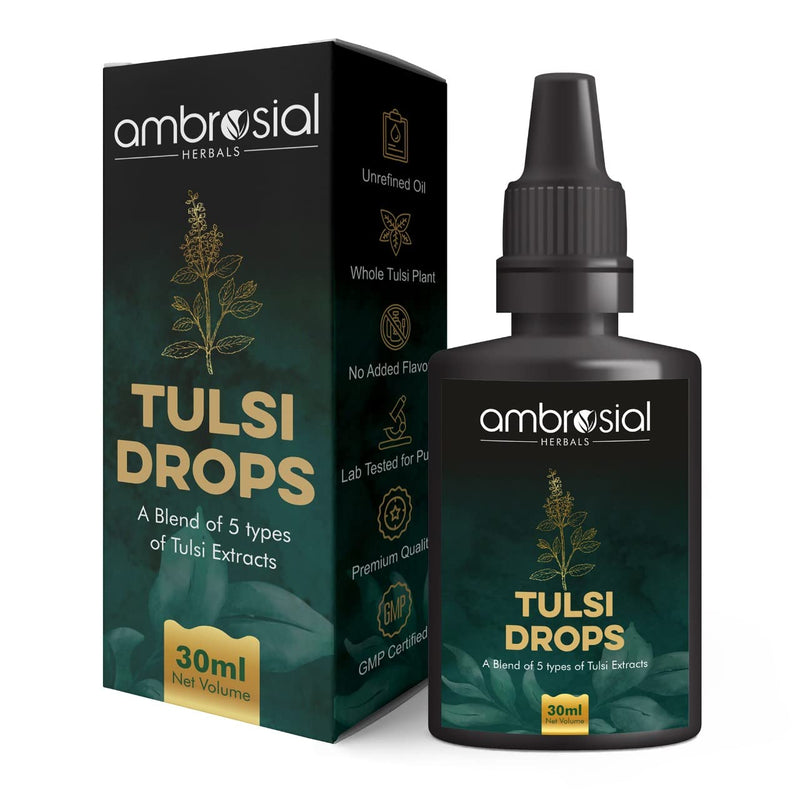 [Australia] - Ambrosial Tulsi Drops Concentrated Extract of 5 Tulsi 30ml | Natural Immunity Booster | Relieves Cough & Cold | Raw Extract of Holy Basil Leaf (30ml) Pack of 1 