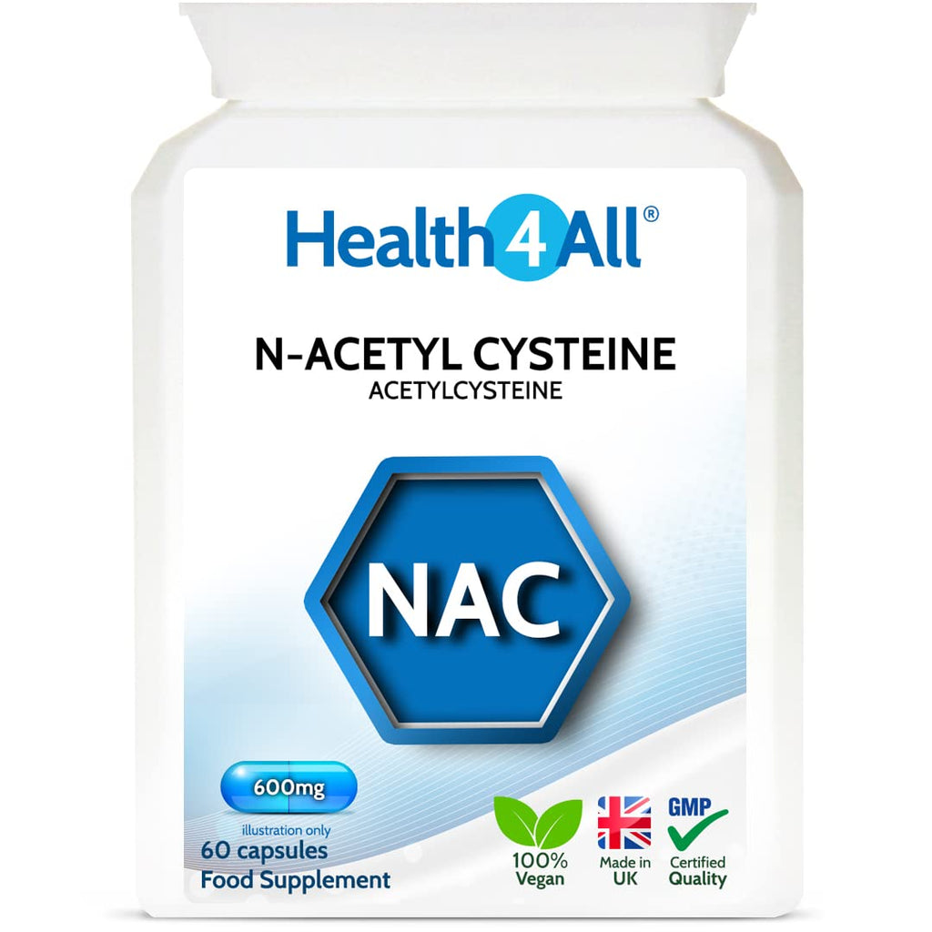 [Australia] - NAC Supplement 600mg 60 Capsules (V) Vegan N-Acetyl Cysteine. Made in The UK by Health4All 60 Capsules (V) 