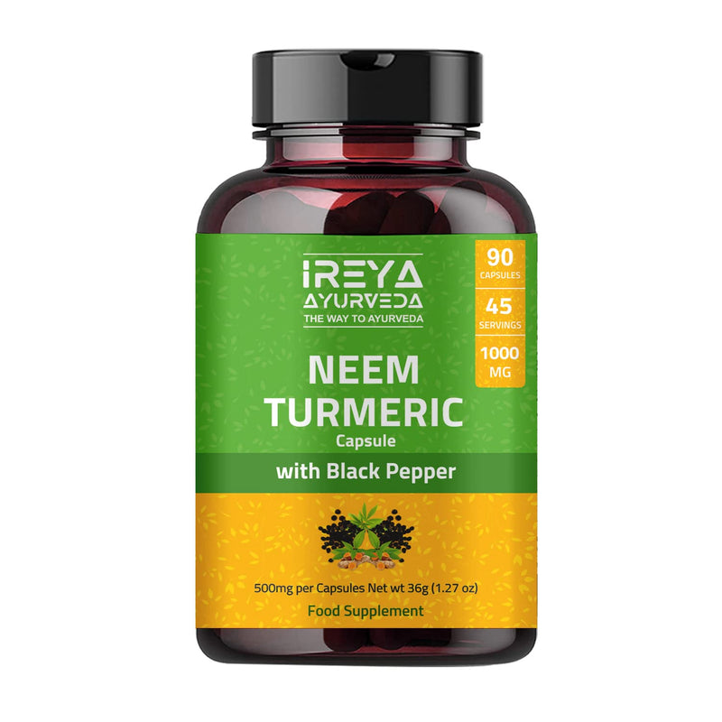 [Australia] - Neem Turmeric Capsules with Black Pepper Neem Herbal Supplement, Ayurvedic Herbal Cleanser, Detoxification, Enhances skin Health and Immunity (90 Capsules) 90 Count (Pack of 1) 