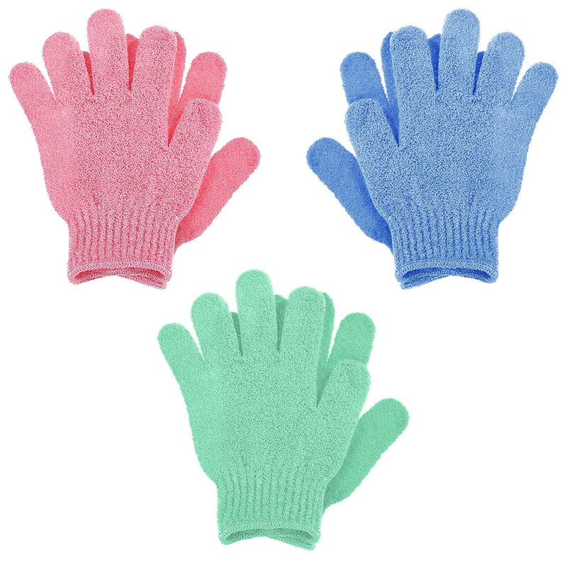 [Australia] - Sibba 6Pcs Exfoliating Wash Gloves Dual Texture Bath Gloves for Shower Body Scrub Exfoliating Mitt Dead Skin Remover Exfoliator Mitten Natural Body Loofah Washcloth Green, blue, pink 