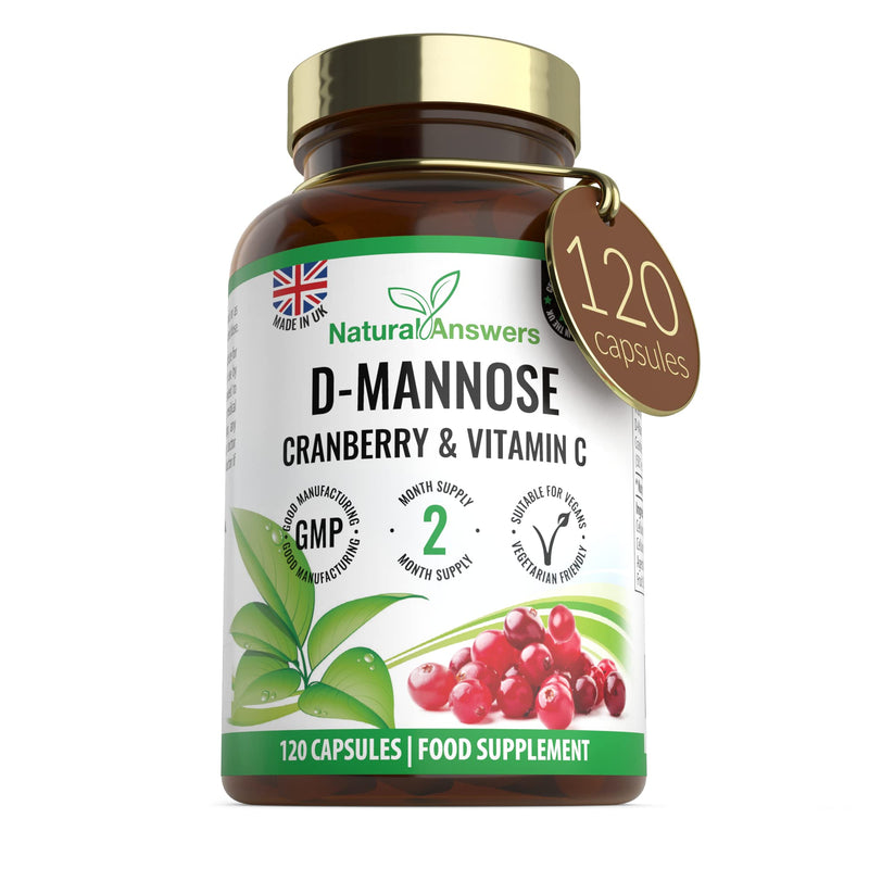 [Australia] - 120 D-Mannose Capsules with Vitamin C and Cranberry Extract - (2 Months Supply) 50:1 Cranberry Extract Immune Support Vegan Food Supplements - UK Manufactured 