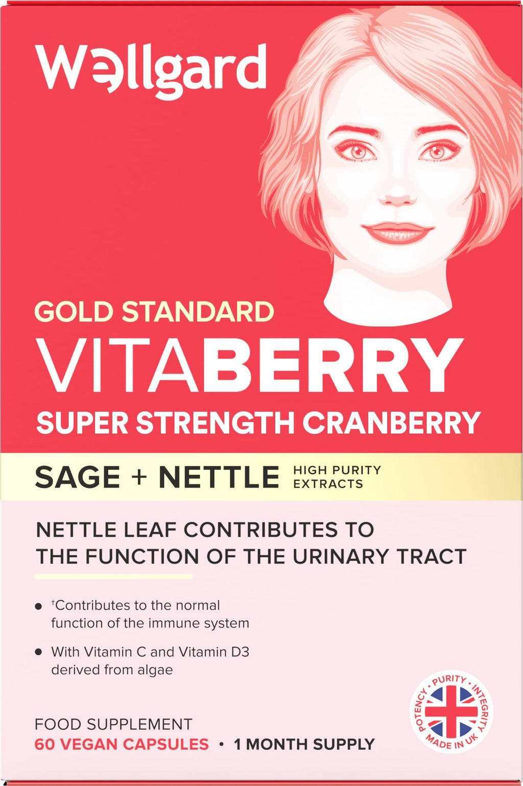 [Australia] - Vitaberry for Women's Urinary Tract by Wellgard - Proanthocyanidin-Rich Cranberry Capsules High Strength with Sage & Nettle Leaf, Vegan, Made in UK 