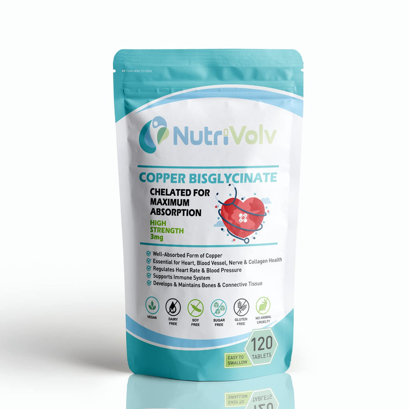 [Australia] - Copper Bisglycinate 3mg Vegan Chelated Cu for Healthy Heart and Improved Immune System UK, Made High-Quality Pills for Men and Women - 120 Tablets 