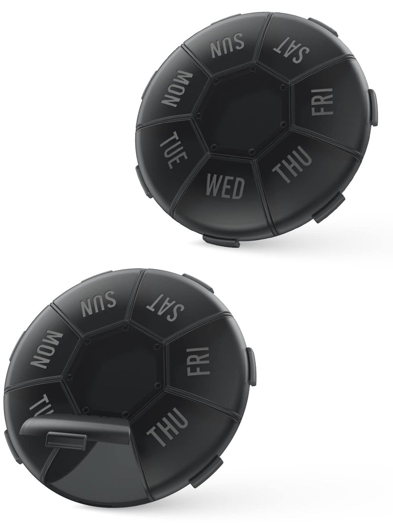 [Australia] - Small Pill Organiser Weekly (2 Pack), Barhon 7 Day Daily Pill Box Cases, 2 Weeks Portable Medicine Container for Vitamin Fish Oil Supplements(Black) Black 