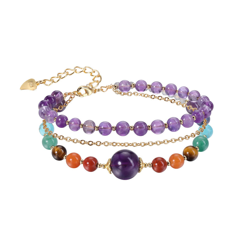 [Australia] - CrystalTears Chakra Crystal Bracelet for Women Amethyst Healing Crystal Gemstone Bead Bracelets Adjustable 14k Gold Plated Bracelet for Healing Meditation Mothers Day Gift 