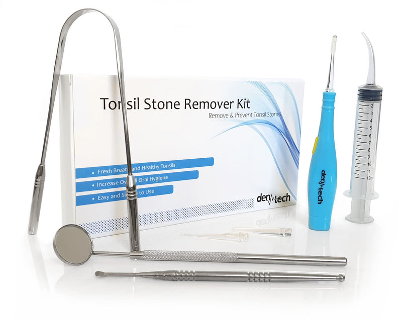 [Australia] - Tonsil Stone Remover Tool and Personal Oral Care Kit 5 in 1 - Tongue Scraper, Syringe, Mouth Mirror, and Tonsil Scoop with LED Light 