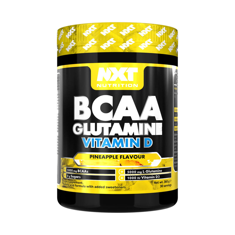 [Australia] - NXT Nutrition BCAA, Glutamine & Vitamin D | BCAAs Amino Acids with Vitamin D3 and L-Glutamine - for Recovery, Gut Health and Muscle Protein Synthesis | 360g - 30 Servings (Pineapple) 