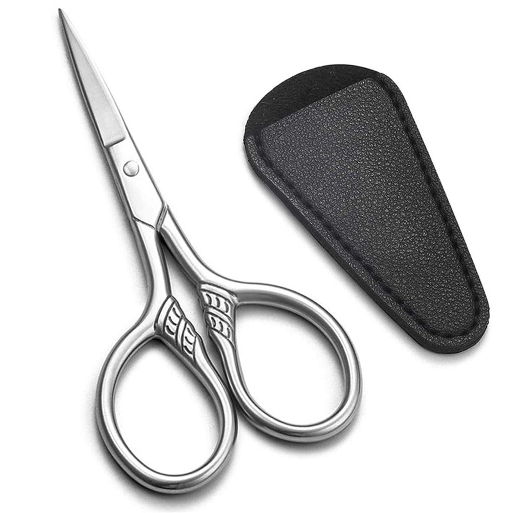 [Australia] - Small Embroidery Scissors, High Precision Craft Sewing Sharp Scissors for Art Work Threading Beard, Ear, Nose, Moustache Trimming with PU Case 