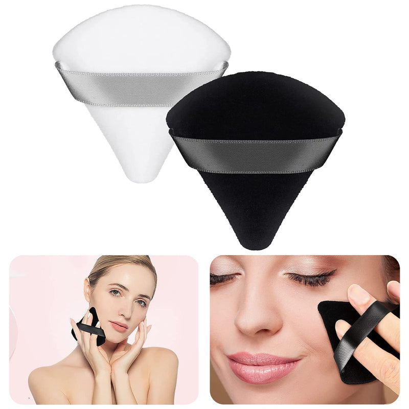 [Australia] - Powder Puff Makeup Puff Triangle Powder Puff Soft Powder Sponge Reusable Makeup Triangle Sponges with Strap （Black and White） (1 black + 1 white) 1 black + 1 white 