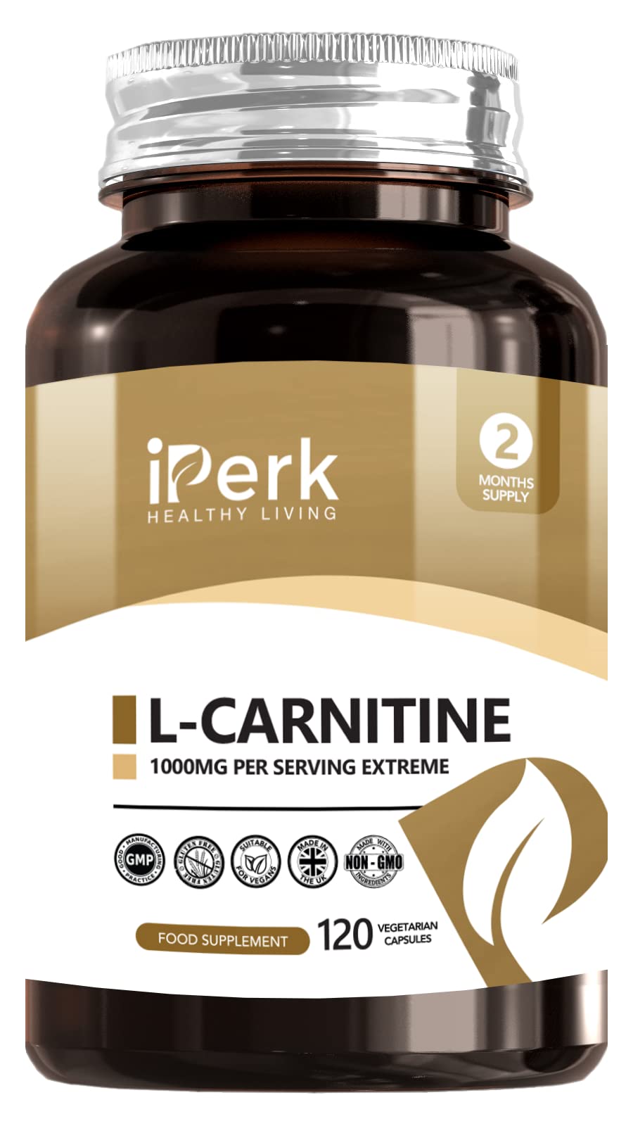[Australia] - iperk L-Carnitine 1000mg per Servings | 120 Vegan Capsules | High Strength Non-GMO, Gluten Free Supplement | Supports Fat Loss, Performance & Recovery | 2 Months Supply 