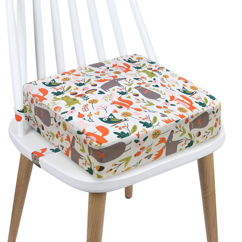 [Australia] - Toddler Booster Seat Dining, Cartoon Canvas Washable 4 Straps Kids Booster Seat for Dining Table, Portable Travel Increasing Cushion(Animals-White) Animal-White 