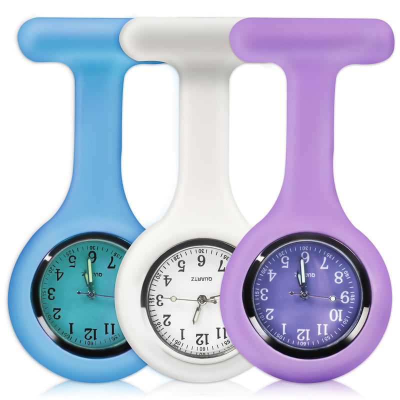 [Australia] - Nurse Watch Brooch, Silicone with Pin/Clip, Infection Control Design, Health Care Nurse Doctor Paramedic Medical Brooch Fob Watch Purple White and Light Blue 