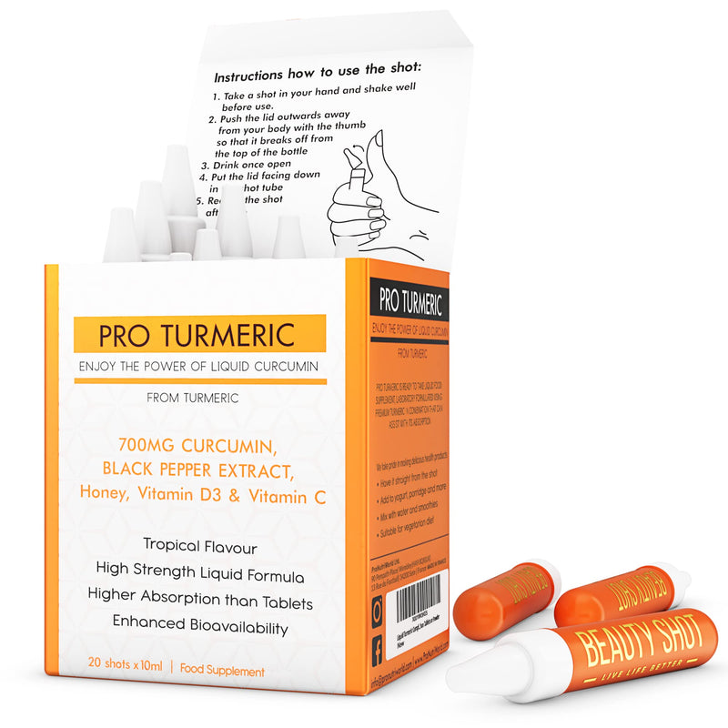 [Australia] - Pro Turmeric Shots and Black Pepper Vitamin C & D Supplement, 700mg Liquid Turmeric with Active Curcumin for Joint Pain Relief, Inflammation, and Immunity, 20 Shots per Box 