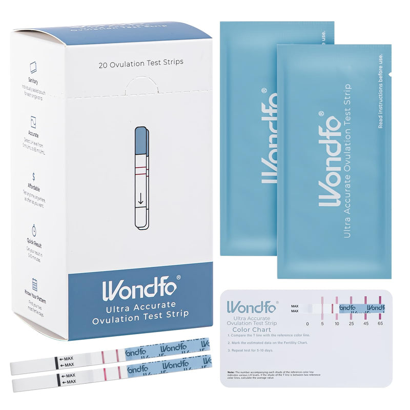 [Australia] - Wondfo Ovulation Tests Strips 20 Pack Ovulation Predictor Kit Accurate Fertility Tracker OPK 5MM Width with Color Card for Home Testing 