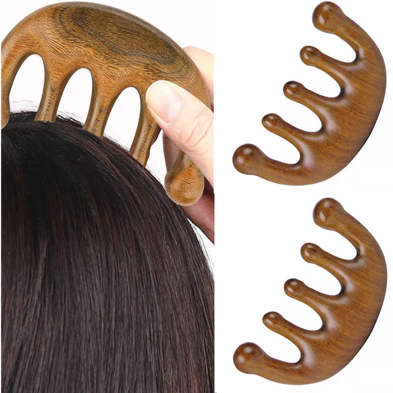 [Australia] - Juliyeh 2 Pcs Sandalwood Handmade Massage Comb Wide Tooth Comb Scalp Massage Comb for Hair Care Massage, brown 