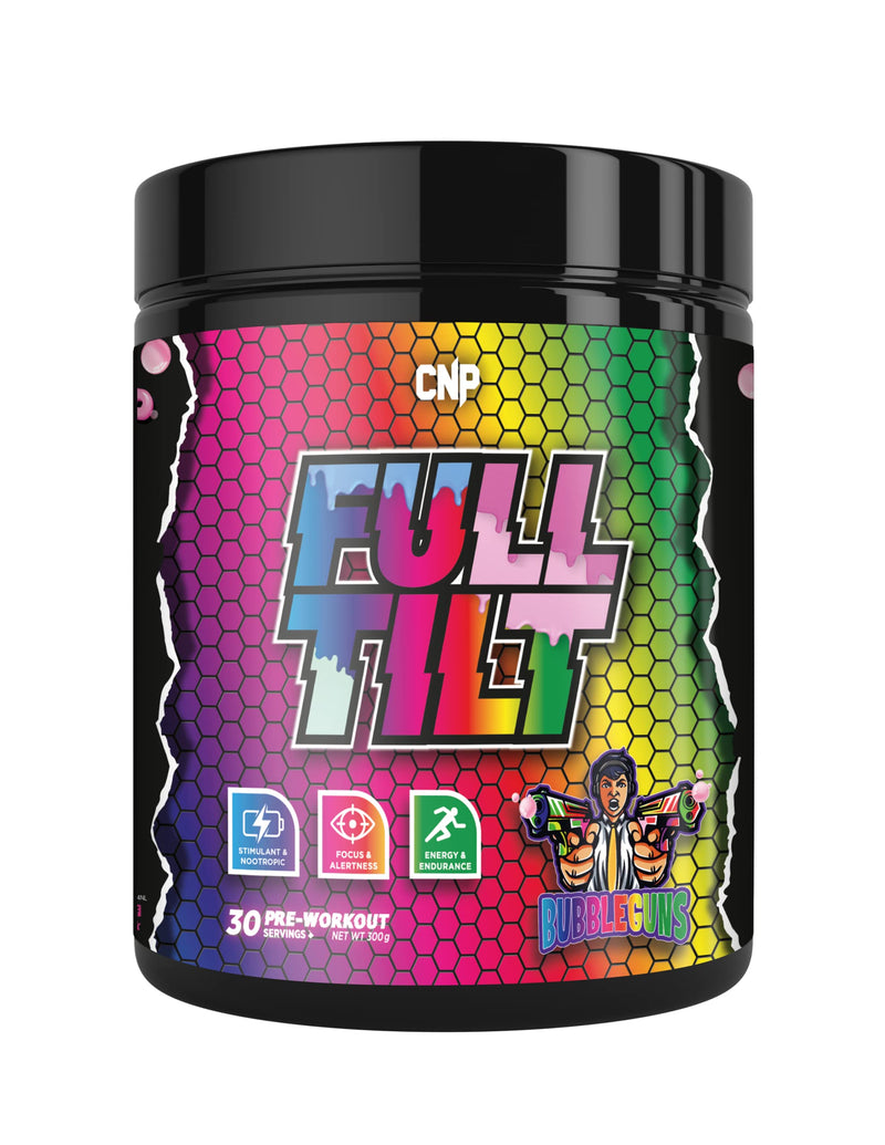[Australia] - CNP Professional, Pro, Full Tilt Strong Pre-Workout EU Version, 30 Servings, Stimulant & Nootropic, Energy, Focus (Bubble Guns) Bubble Guns 