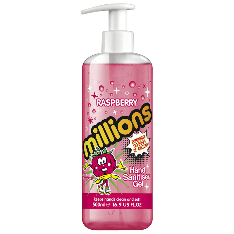 [Australia] - Millions Hand Sanitiser Gel | Eliminates 99.999% of Bacteria | 70% Alcohol | Scented & Fruity Fragrance (Raspberry, 500ml x1) Raspberry 