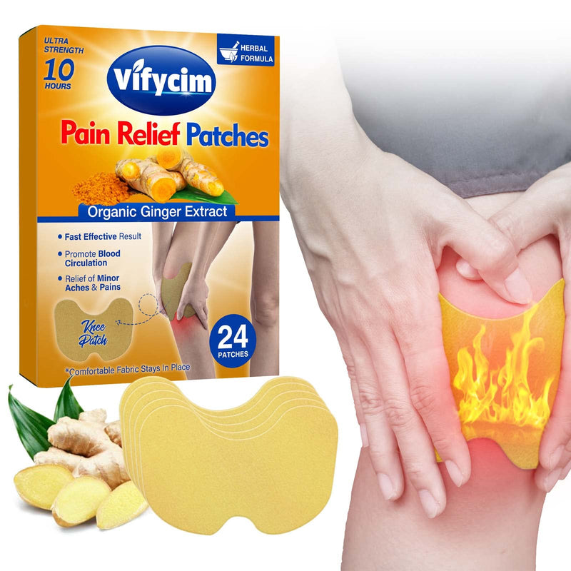 [Australia] - Knee Pain Relief Patches, 24 PCS Warming Knee Plaster with Organic Ginger Extract, Deep Relieve Discomfort from Arthritis, Neck and Shoulder Muscle, Fast Acting 