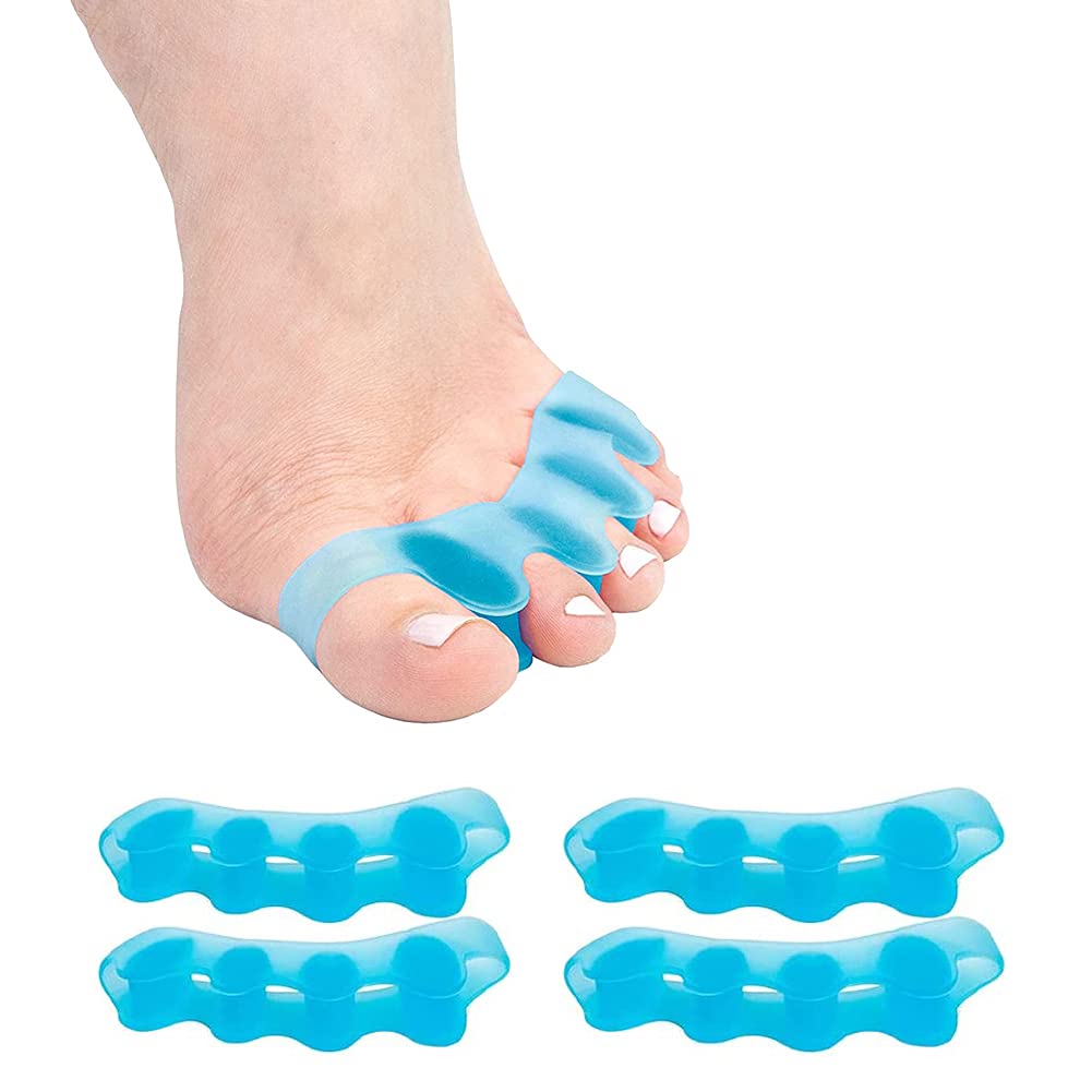 [Australia] - HUPOO Gel Toe Separators, Stretchers Spacers, Bunion Correctors, Hammer Corrector, Used for Manicure, Relaxing Toes, Spacer Running/Yoga/Pedicure Women and Men. 2 Pair, Blue, 4 Count (Pack of 1) 