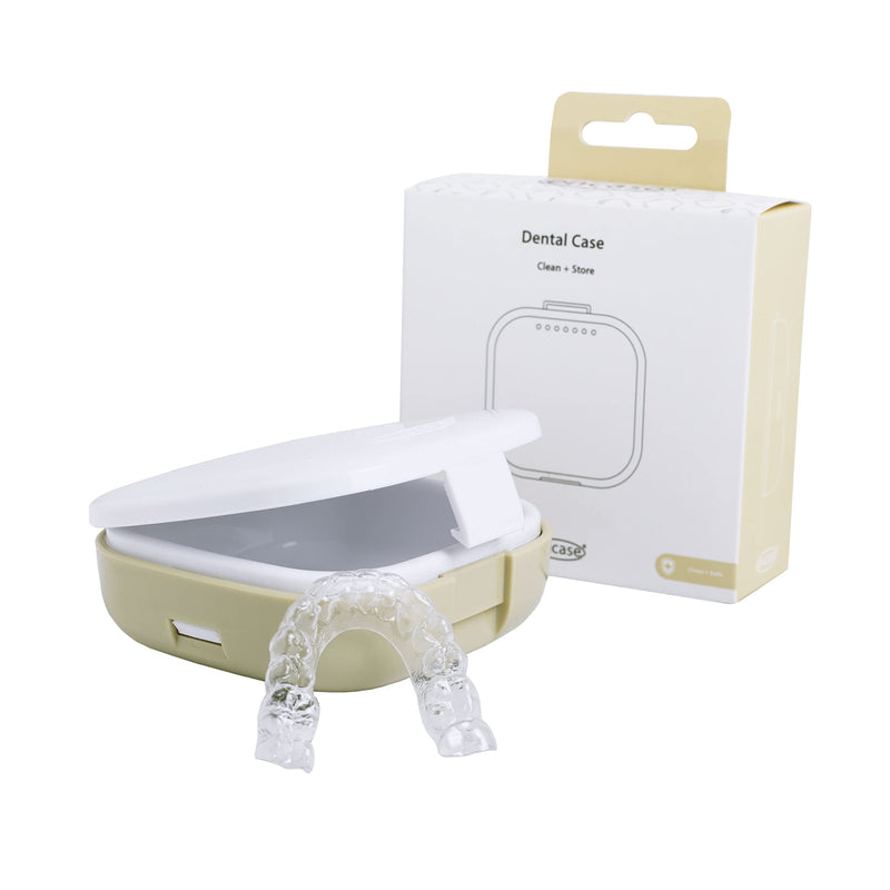 [Australia] - Encase Dental Retainer Case with Dental Bath – Dual Purpose Hygienic Denture Case for Storage and Immersion of Mouthguards, Ortho Retainers + Dental Appliances (Beige) Brown 