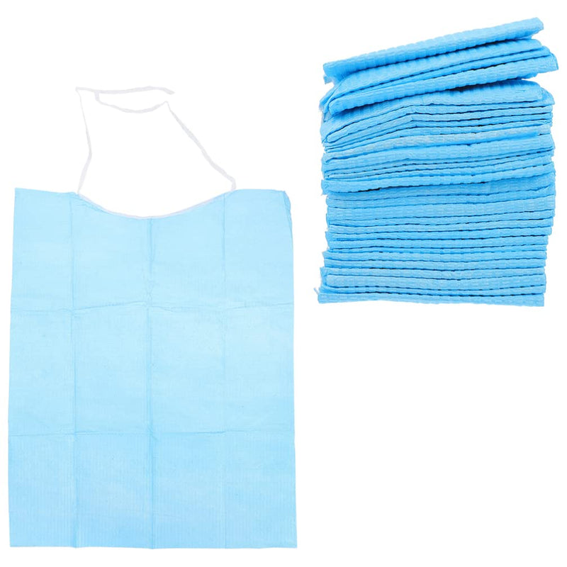[Australia] - EXCEART 60Pcs Disposable Adult Bibs Disposable Adult Tie- Back Poly Bibs Blue Large Overhead Apron Bib for Elderly Women, Men,45X37X0.5CM 