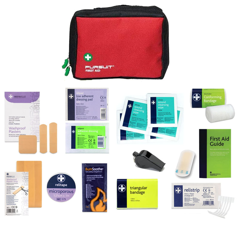 [Australia] - Mini First Aid Kit 32 Piece Small Travel Emergency Kit Red Emergency Pouch Suitable for Travel, Camping, Car, Home Essentials, Holiday Accessories & Includes an Accident Book Guide (1) 1 
