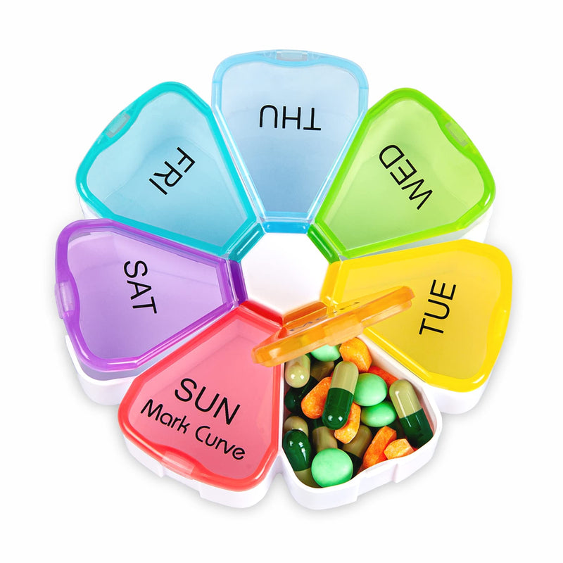 [Australia] - Portable Weekly Pill Box Organiser | Easy to Open 7 Day Premium Quality Tablet Box | Travel Pill Case with Snap Shut Lids Design |Tablet Organiser for Vitamins, Supplements & Medicine (Flower) Flower Design Circular 