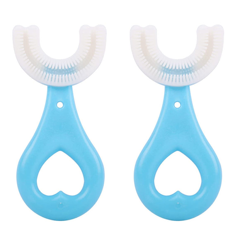 [Australia] - ZALUJMUS 2 Set Kids U-Shaped Whole Mouth Teeth Brush, Silicone Bristles Massage Gums, All-Round Cleaning, Manual (2-6, Blue) 2-6, Blue 
