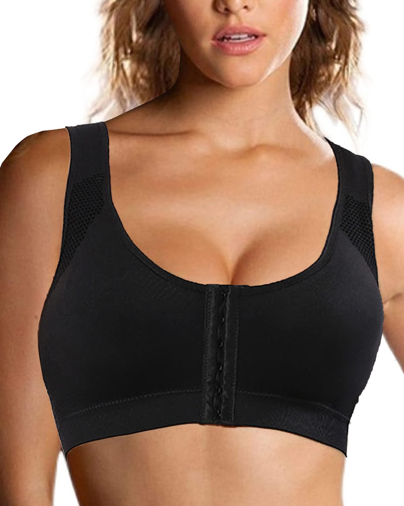 [Australia] - Jengo Post Surgery Bra for Women Surgical Bras Front Closure Sports Bras Breast Augmentation Mastectomy Bra Post Op Bra S Black 