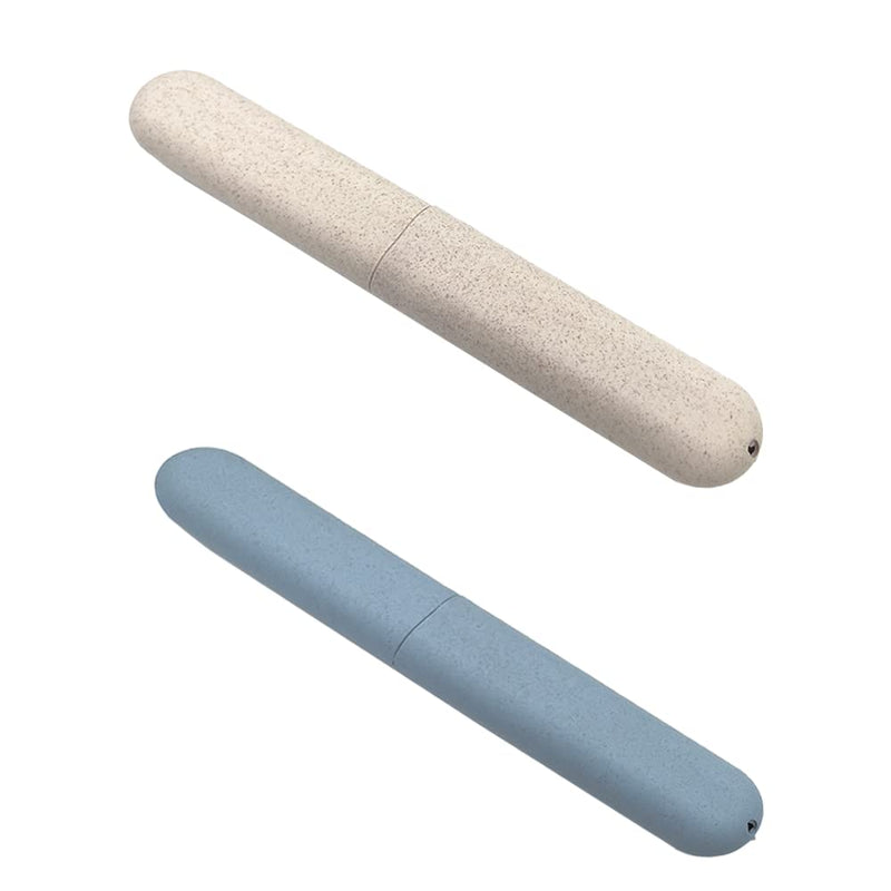 [Australia] - 2 Pcs Toothbrush Case, Toothbrush Travel Case Cover, Portable Toothbrush Storage Case, Sutiable for Home Travel Outdoor Camping Hiking Business Trip Beige and Blue 