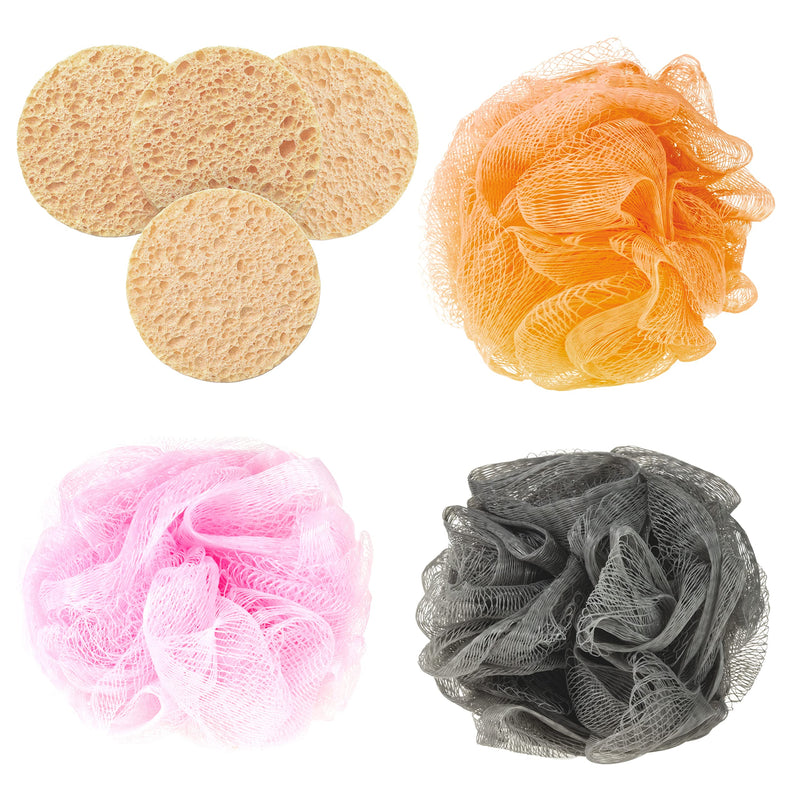[Australia] - Easy Peasy Mate Reusable Natural Makeup Remover Pads - Shower Puff Loofah Mesh Pouf Bath Sponge - Exfoliating Bath Scrunchie and Make-up Wipes for Perfect Body and Face Care - Set of 7 