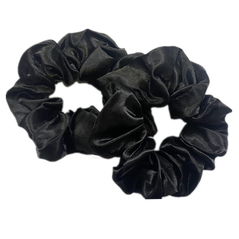[Australia] - 2 PCS Hair Scrunchies, Black Color Satin Silk Stretchy Solid Color Hairbands for Thick hair Curly Hair Thin Hair Sleeping Traceless Frizz Prevention Girls Women Use Black 2pcs 