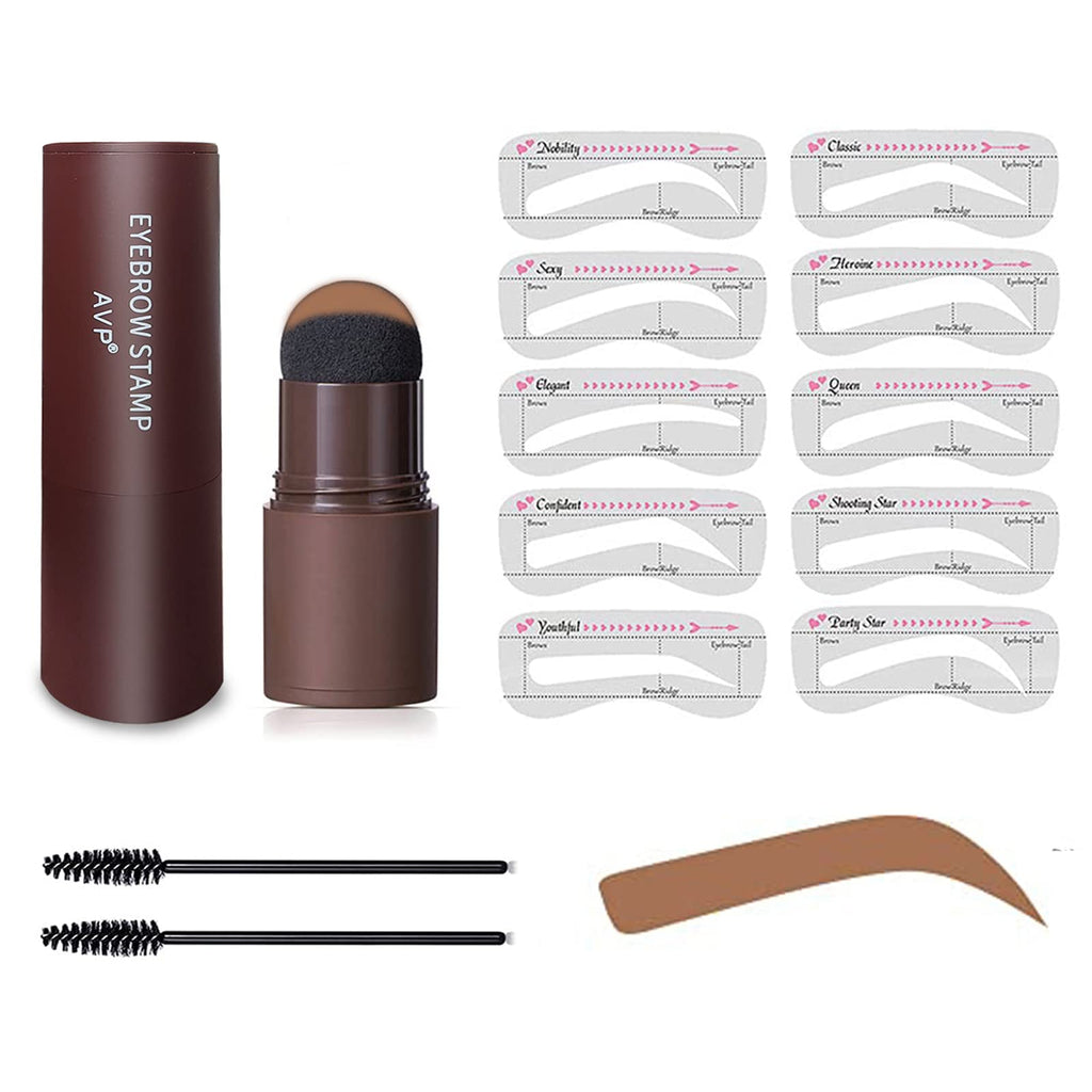 [Australia] - Eyebrow Stencil Kit, Eyebrow Stamp Kit, Waterproof Brow Stamp Shaping Kit, Eyebrow Powder Stencil Kit, Eyebrow Stamp Makeup Tools with 10 Reusable Eyebrow Stencils, 2 Eyebrow Pen Brushes (light brown) light brown 