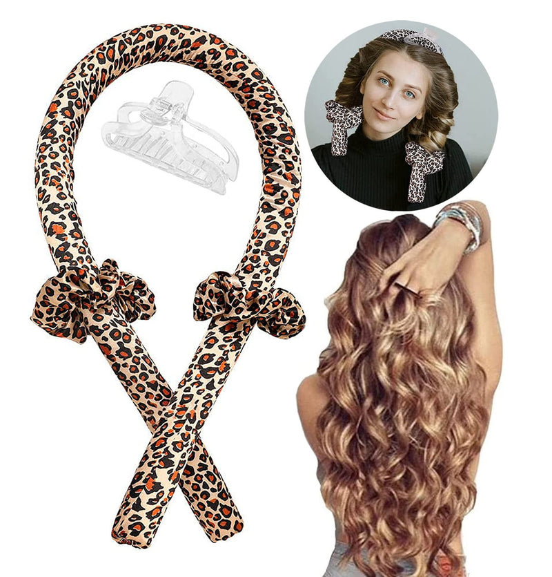 [Australia] - Heatless Curls Band, Hair Curler Ribbon, Non-Slip Heatless Curler with Hairpin, Wave Formers Overnight, Heat-Free Does Not Burt Hair Curling Iron (Leopard Print) 