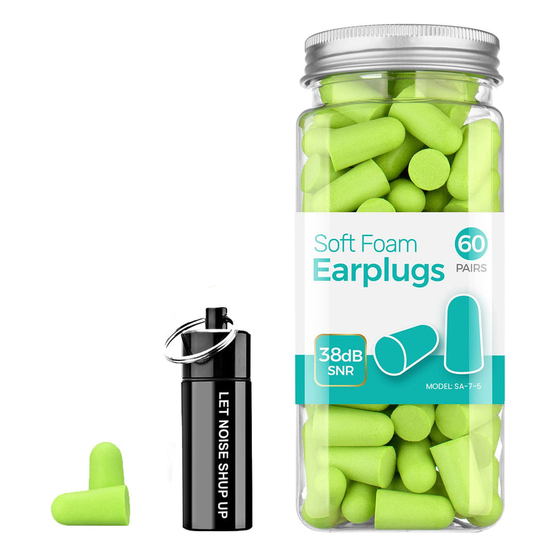 [Australia] - ERM TOOL Ultra Soft Foam Earplugs, 60 Pairs Reusable Earplugs for Sleeping, 38dB Highest SNR, & Comfortable Hearing Protection Snoring, Studying, Travel, Motorcycle, Loud Noise etc - Lemon Green 