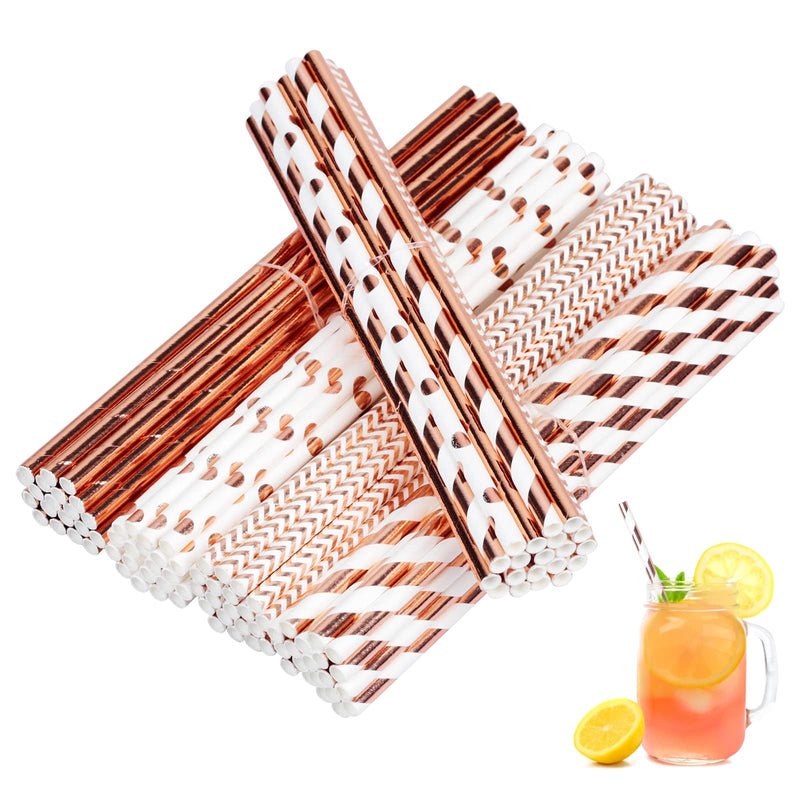 [Australia] - TGFIX 120pcs Rose Gold Paper Straws, Reusable Drinking Straw Bachelor Party Tableware Supplies for Bride Wedding Birthday Cocktail Decoration, Pink Pink-gold 