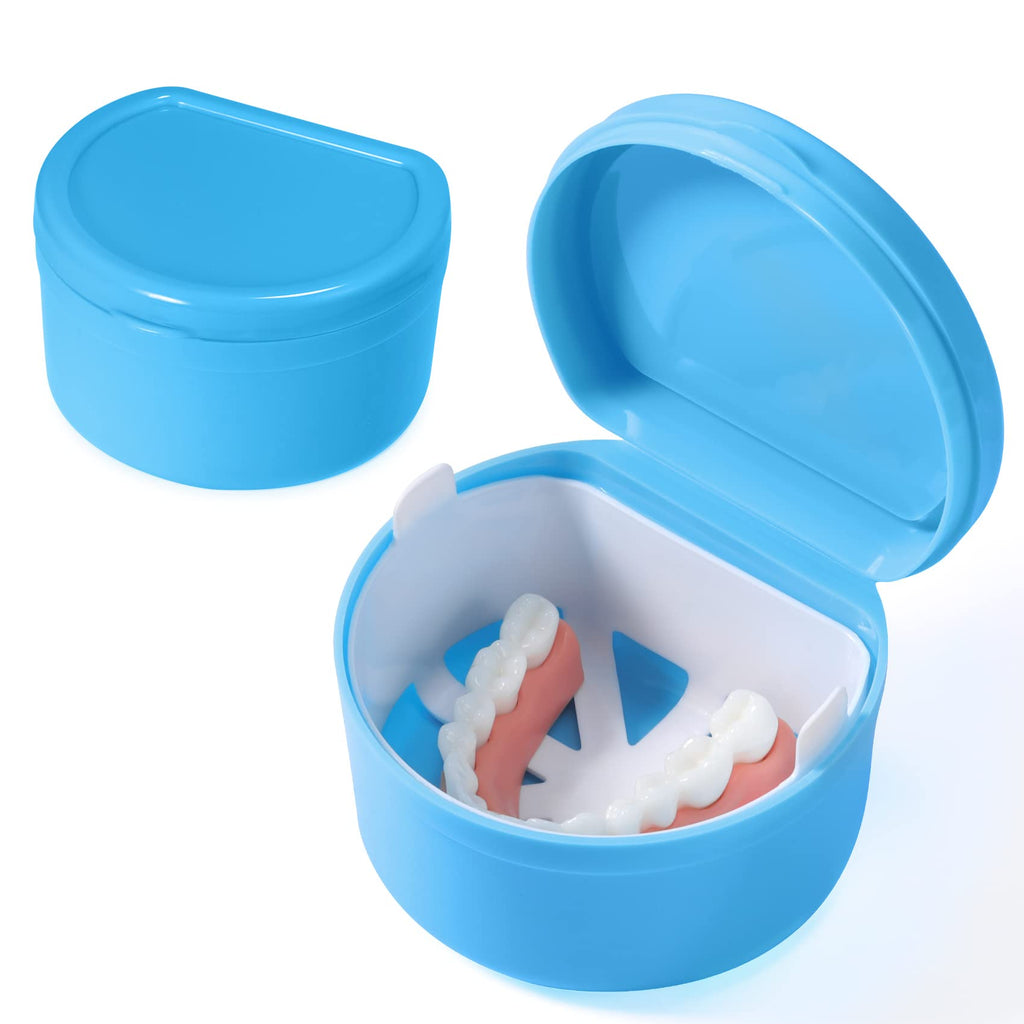 [Australia] - Annhua Dental Retainer Case with D Shape, Denture Box with Filter Basket for Denture Cleaning, Invisalign Aligner，Mouth Guard Brace (Blue） Blue 