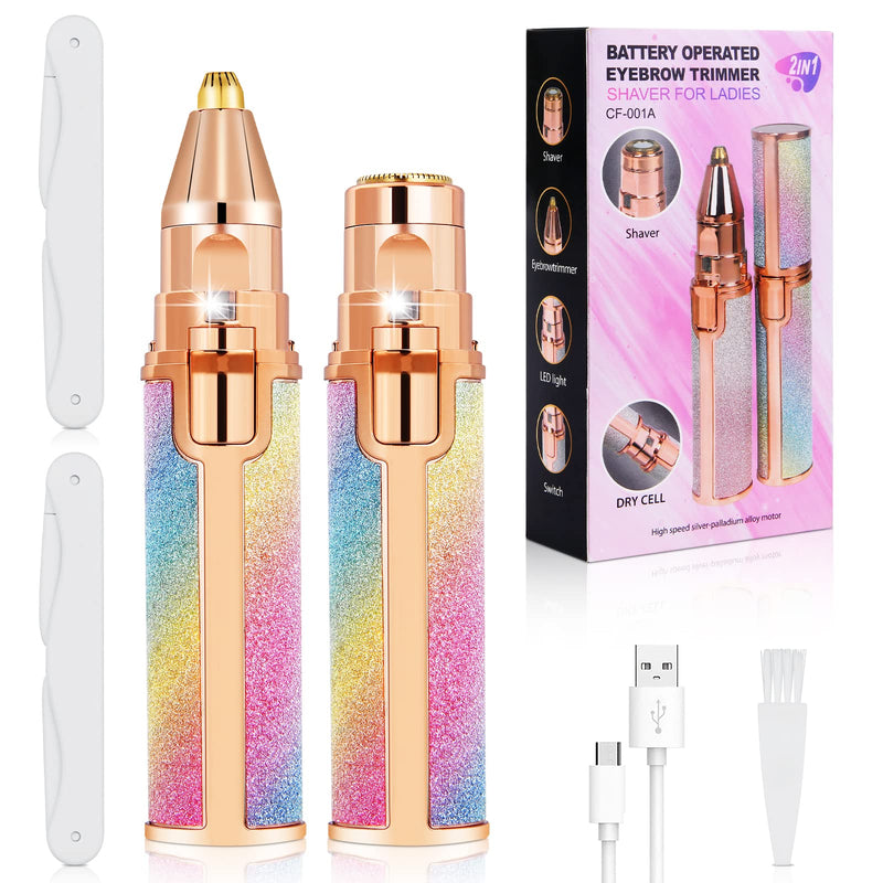 [Australia] - ACWOO Facial Hair Remover for Women, 2 in 1 Eyebrow Trimmer & Face Hair Removal, Painless Electric Remover for Lips Nose Face Body Peach Fuzz, Lady Shaver with 2 Eyebrow Trimmer, Built-in LED Light 