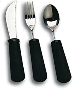 [Australia] - Extra Wide Handles Easy Grip Cutlery Set, Corfort Grips Disability Ideal Dining aid (Black 3PCS Curved) Black 3PCS Curved 