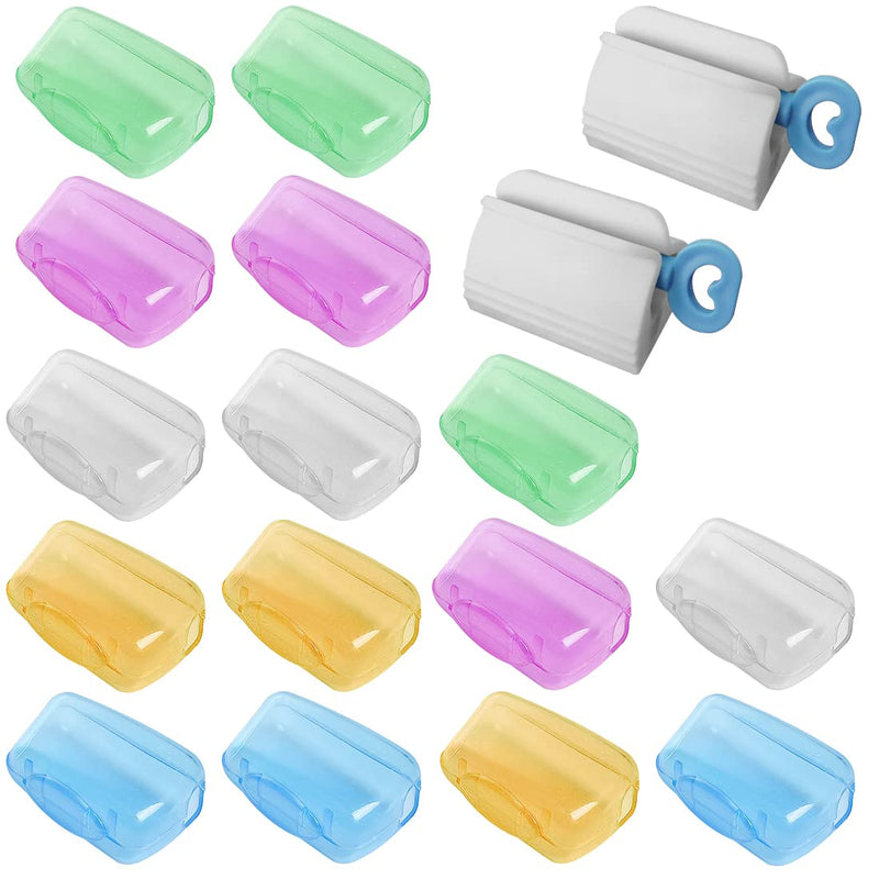 [Australia] - GWAWG Travel Toothbrush Cover, 15 Pcs Portable Toothbrush Heads Hygienic Protective Cap and 2 Pieces Toothpaste Squeezer 