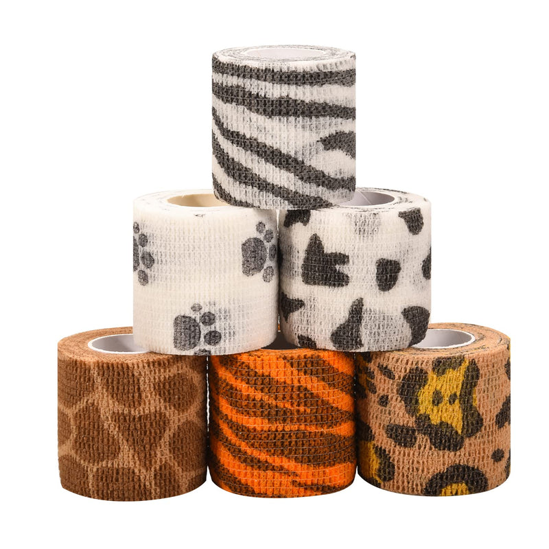 [Australia] - 6 Rolls Pet Vet Wrap Self Adhesive Cohesive Bandage Paw Leopard Print Non-Woven Elastic Breathable Injury Wrap Tape for Wrist, Ankle Sprains & Swelling 