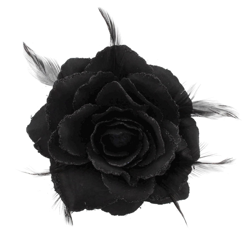 [Australia] - Topkids Accessories Rose Flower Hair Clip Hairband Brooch Safety Pin Hairpin Floral Corsage Fascinator Hair Band Aligator Beak Grip for Women & Girls Wedding Prom Party Special Occasion (Black) Black 