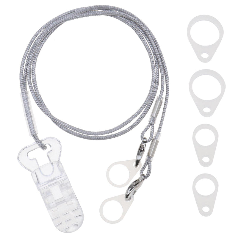 [Australia] - Hearing Aid Clip Anti-Lost Lanyard Safety Retainer for Adults and Kids with 3 Assorted Sizes Silicone Loops & 1PCS Plastic Storage Box Grey 