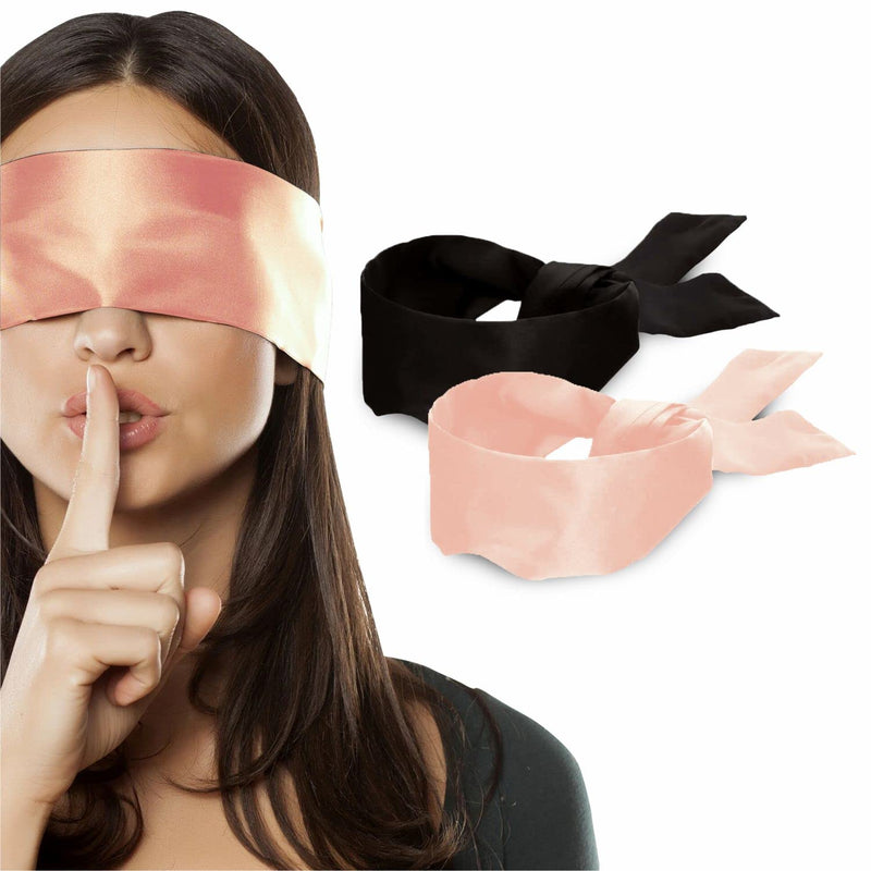 [Australia] - 2 pcs Silk Satin Blindfold Eye Cover Silk Sleeping mask Valentine Gift 155cm / 62” (Black+Pink) Black+pink 